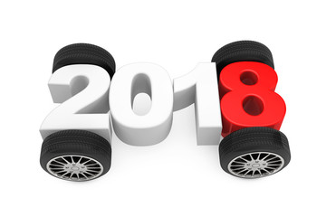 Poster - 2018 Year Concept with Car Wheels. 3d Rendering
