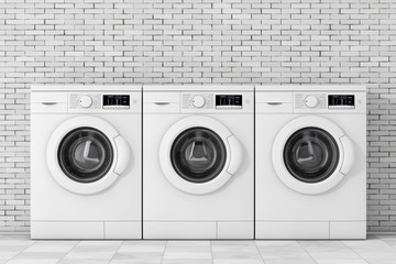 Poster - Row of Modern Washing Machines. 3d Rendering