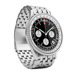 Poster - Luxury Classic Analog Men's Wrist Silver Watch. 3d Rendering