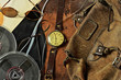 Bag, clock and records in a retro style