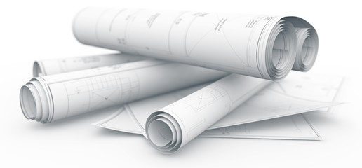 blueprint rolls isolated on white background