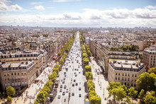 Aerial Cityscape View On The Elysian Fields Avenue During The Sunny Day In Paris