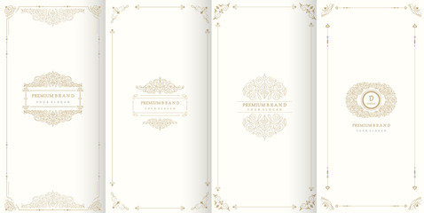 Collection of design elements,labels,icon,frames, for packaging,design of luxury products.Made with golden foil.Isolated on retro background. vector illustration