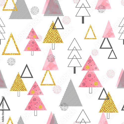 Fototapeta do kuchni Seamless Christmas trees pattern in retro style. Vector holiday background