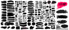 Big Collection Of Black Paint, Ink Brush Strokes, Brushes, Lines, Grungy. Dirty Artistic Design Elements, Boxes, Frames. Vector Illustration. Isolated On White Background. Freehand Drawing.