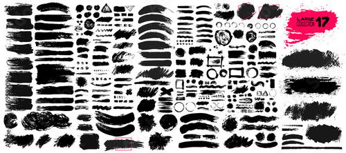 Cuadros en Lienzo Big collection of black paint, ink brush strokes, brushes, lines, grungy