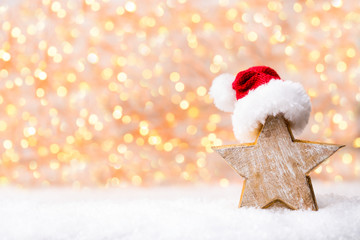 christmas greeting card with christmas gold decorations.