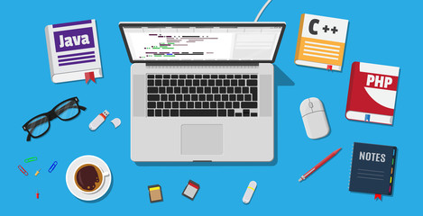 workplace of programmer or coder.