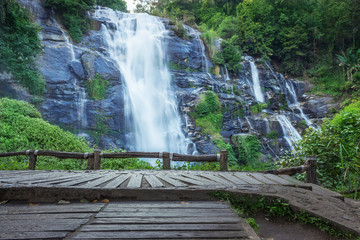 Wall Mural - wachirathan waterfalls, a tourist attraction at doi inthanon, chiang mai, unseen thailand.