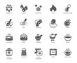 Icons set of household appliances, utensils and labels on culinary theme in flat style. Big vector collection of 20 cooking food graphic pictograms isolated on white background