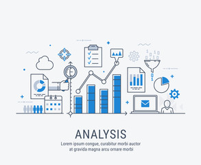 modern thin line design for analysis website banner. vector illustration concept for business analys