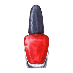 Wall Mural - Watercolor women's red nail polish manicure isolated