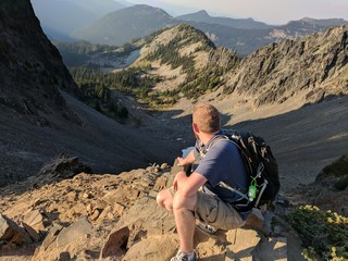 Man on Sourdough Ridge Trail Rainier National Park