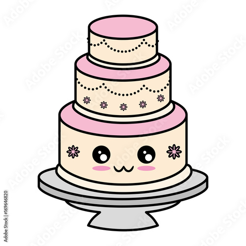Cute wedding cake cute cartoon kawaii vector illustration graphic Stock