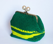 Handmade Crochet Purse With Cotton Thread In Green And Yellow Color