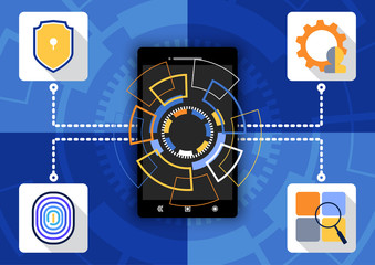 Wall Mural - cyber security concept vector illustration. shield with keyhole, finger print and setting security s