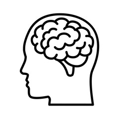 brain or mind side view inside head line art vector icon for medical apps and websites