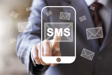 businessman pressing modern technology panel sms message mail smartphone