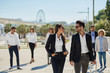 © innervisionpro - Happy man and woman on business trip talking