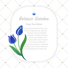 Colorful watercolor texture vector nature botanic garden memo frame blue tulip