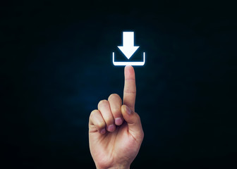 Canvas Print - hand pushing button web download icon.