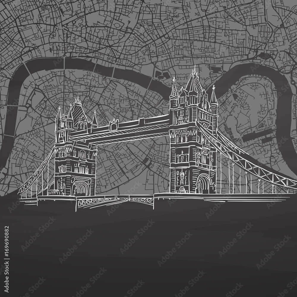 London map and Tower bridge on chalkboard Stock Vector | Adobe Stock