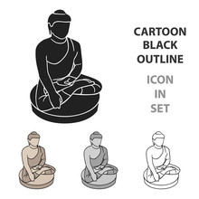 Sitting Buddha Icon In Cartoon Style Isolated On White Background. South Korea Symbol Stock Vector Illustration.