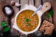lentil soup with crispbread and parsley