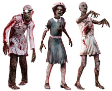 Zombies In Hospital Clothes 3D Illustration