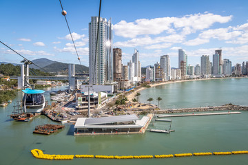 Wall Mural - Aerial view of Balneario Camboriu city and Cable cars - Balneario Camboriu, Santa Catarina, Brazil