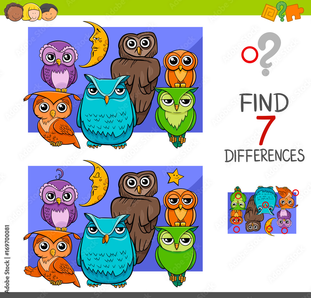 spot the differences with cute owl birds Stock Vector | Adobe Stock