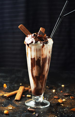 Poster - Delicious milksheyk with chocolate, biscuits and caramel