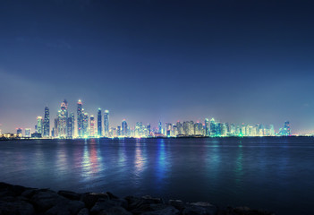 Wall Mural - panorama of skyscrapers in Dubai Marina, sunset time, UAE