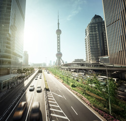 Fototapete - road in Shanghai lujiazui financial center