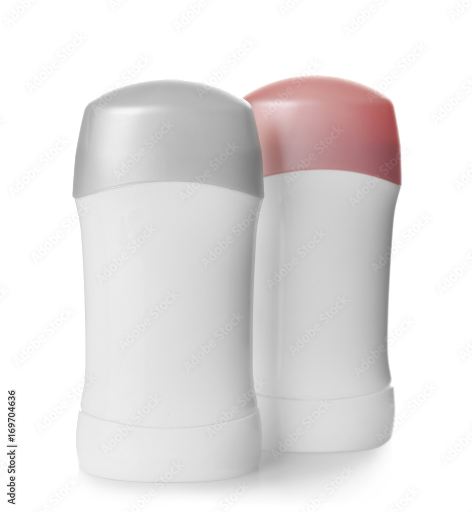 Female deodorants on white background