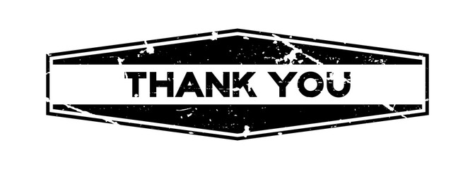 Grunge black thank you wording hexagon rubber seal stamp on white background