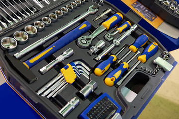 Wall Mural - Tool kit socket wrenches in plastic box