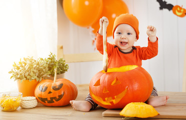 Wall Mural - baby cut  pumpkin for Halloween in kitchen at home