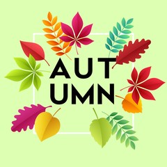 Wall Mural - Fashionable modern autumn background with bright autumn leaves for design of posters, flyers, banners.  Vector illustration