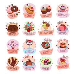 Sticker - Vector dessert cackes icons for bakery shop cafe