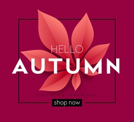 Wall Mural - Fashionable modern autumn background with bright autumn leaves for design of posters, flyers, banners. Vector illustration