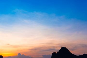 Wall Mural - bright colors at dawn on the beach at sunrise in the gulf of thailand.
