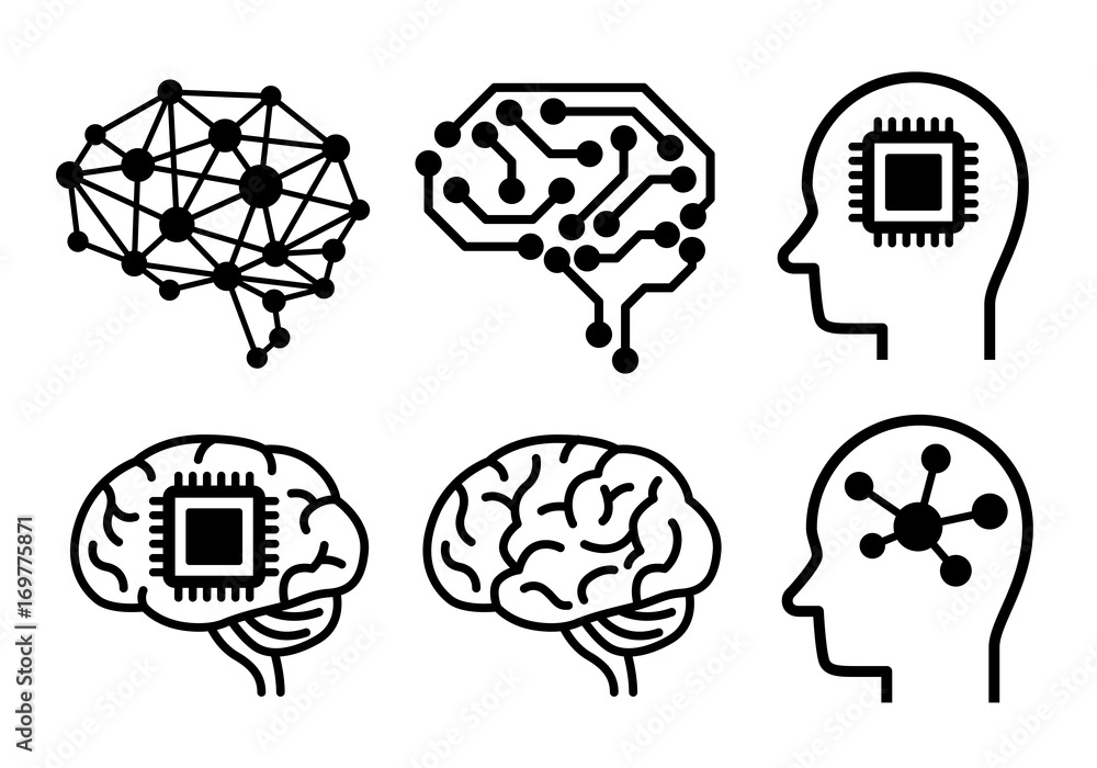 AI (artificial intelligence) icon set. - obrazy, fototapety, plakaty 