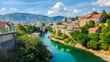 Fototapeta  - Mostar, Bosnia and Herzegovina. View of the city.
