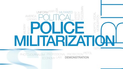 Canvas Print - Police militarization animated word cloud, text design animation. Kinetic typography.