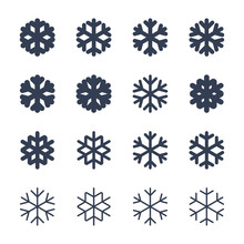 Snowflakes Signs Set. Black Snowflake Icons Isolated On White Background. Snow Flake Silhouettes. Symbol Of Snow, Holiday, Cold Weather, Frost. Winter Design Element Vector Illustration
