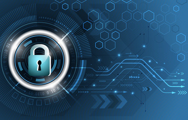 Wall Mural - safety concept. global security technological vector background. closed padlock, glitter, circuit bo