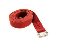 Close Up Of Red Yoga Strap On White Background.Isolated Image.