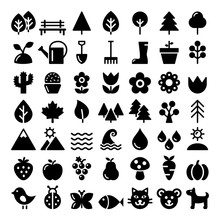 Nature Vector Icons Set, Park, Outdoors Animals, Ecology, Organic Food Design - Big Pack 