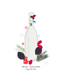 Wall Mural - Christmas champagne bottle with colorful christmas light bulb and flowers